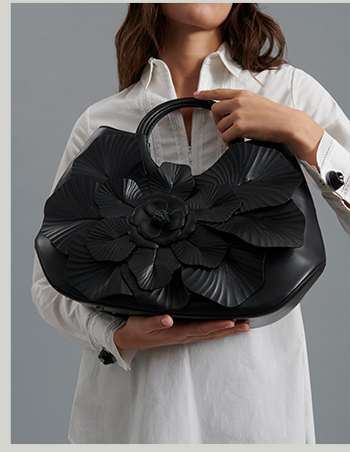 Signature Black Floral Miniature Leather Handbag with Rounded Handles