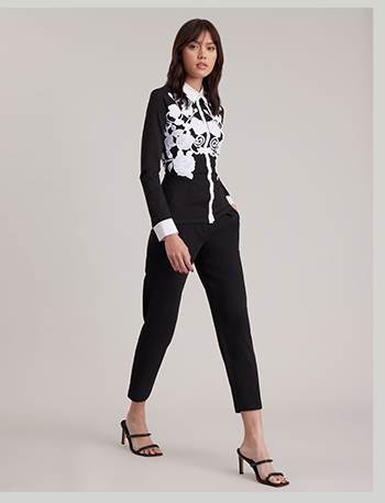 Black Pima Jersey Shirt With White Floral Applique