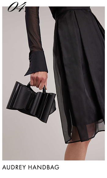 Black Mini Leather Bag With Double Bow Details & Removable Strap