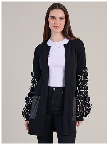 Knit Cardigan With Bi-color Petals on the Sleeves