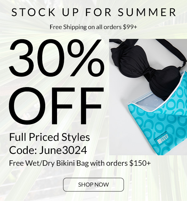 30% Off with code June3024, free shipping on orders 99+ and a free bikini bag with purchases of 150+