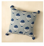Blue and Gray Embroidery Tulip Throw Pillow