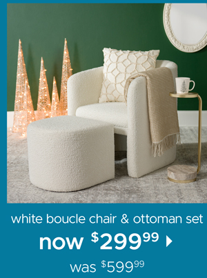 White Boucle Chair and Ottoman Set