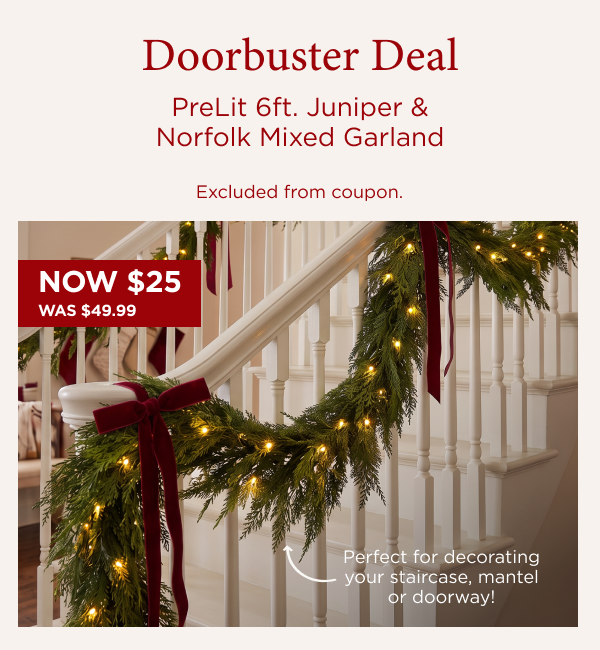 Prelit Juniper and Norfolk Pine Garland