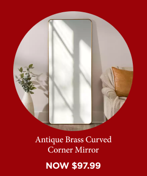 Antique Brass Nouveau Curved Corner Leaner Mirror