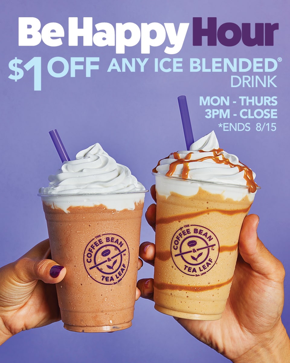 🎉 Be Happy Hour  $1 Off Ice Blended drinks 🤗 - coffeebean.com
