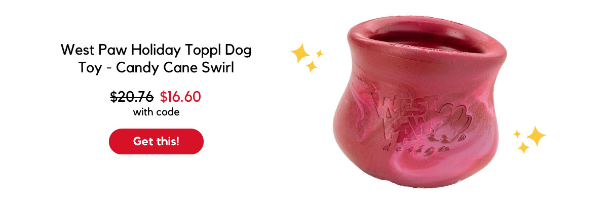 West Paw Holiday Toppl Dog Toy - Candy Cane Swirl