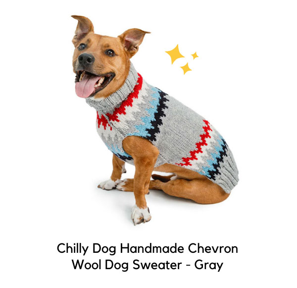 Chilly Dog Handmade Chevron Wool Dog Sweater - Gray