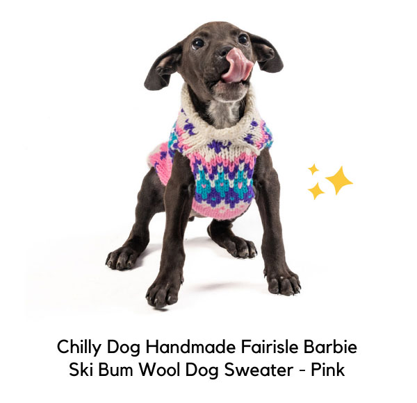 Chilly Dog Handmade Fairisle Barbie Ski Bum Wool Dog Sweater - Pink