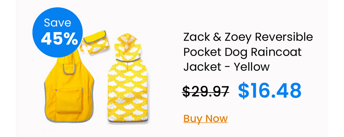 Zack & Zoey Reversible Pocket Dog Raincoat Jacket - Yellow