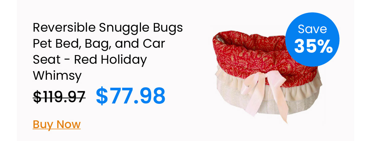 Reversible Snuggle Bugs Pet Bed, Bag, and Car Seat - Red Holiday Whimsy