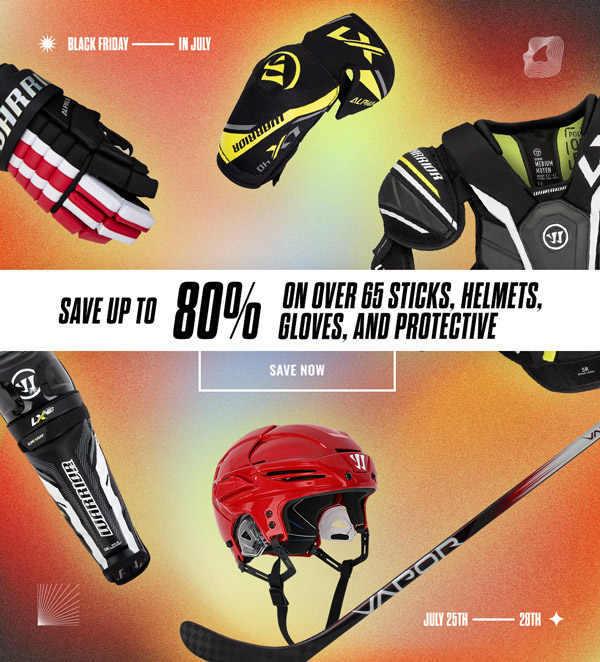 Black Friday In July Sale: Save up to 80% on over 65 sticks, helmets, gloves, and protective; July 25th through 28th