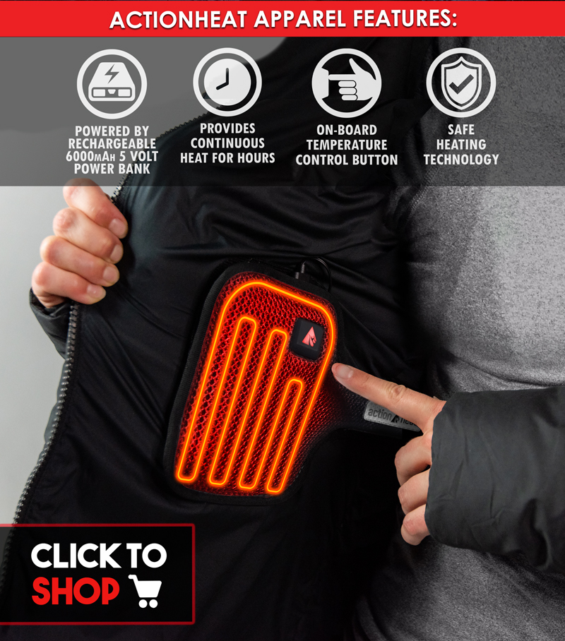 ActionHeat 5V Battery Powered Universal Jacket Heater’s revolutionary design allows you to turn any jacket into a heated jacket within seconds!