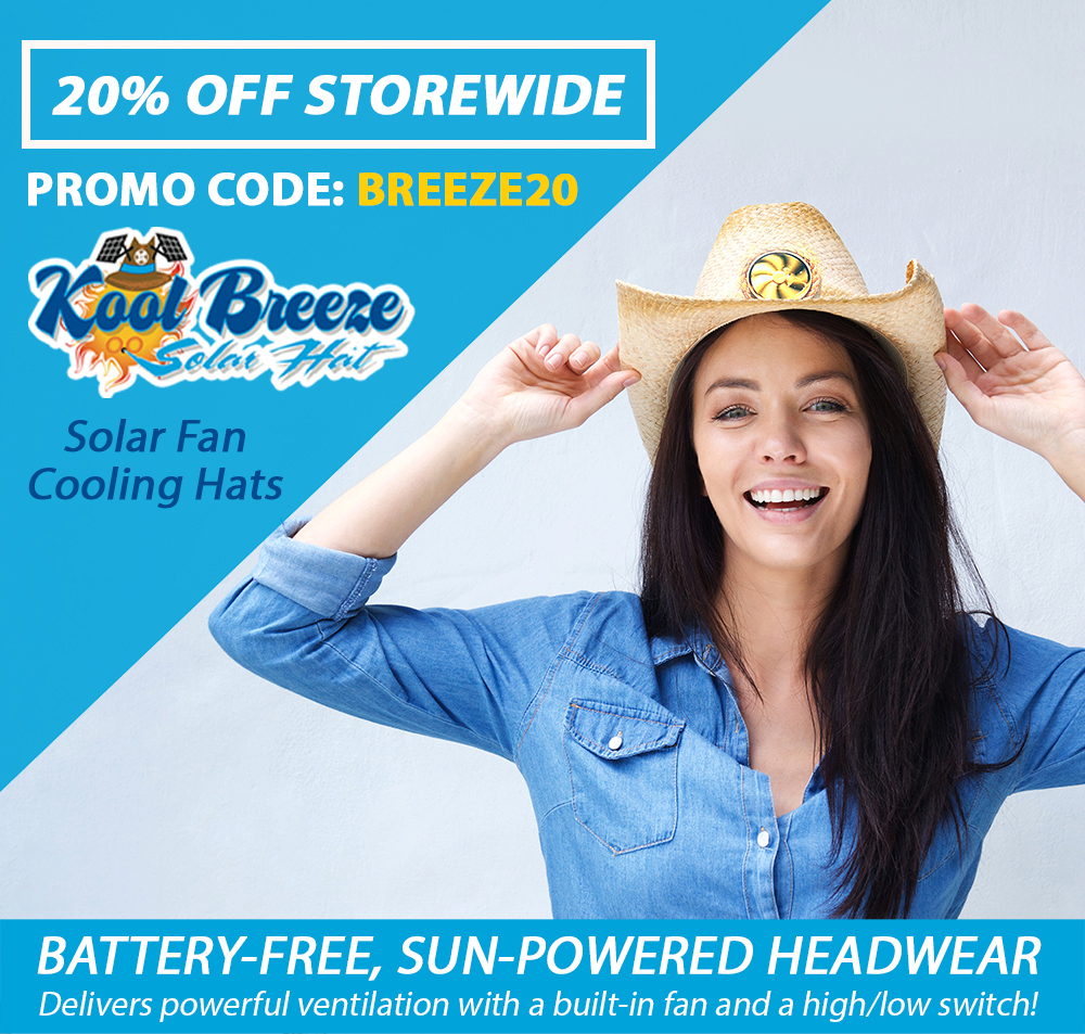 These high tech Kool Breeze solar powered hats might just be the best thing to keep you cool. Get yours while supplies last! USE CODE BREEZE20