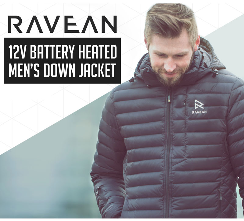 Ravean Men's Down Heated Jacket with 12V Battery Kit