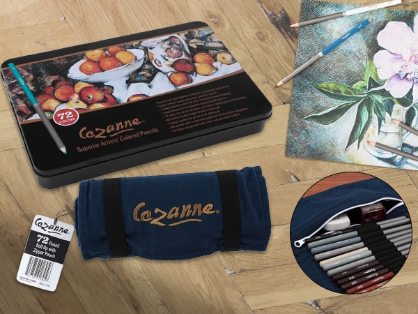 Cezanne Colored Pencil Set of 72 & Pencil Roll-Up with Zipper Pouch