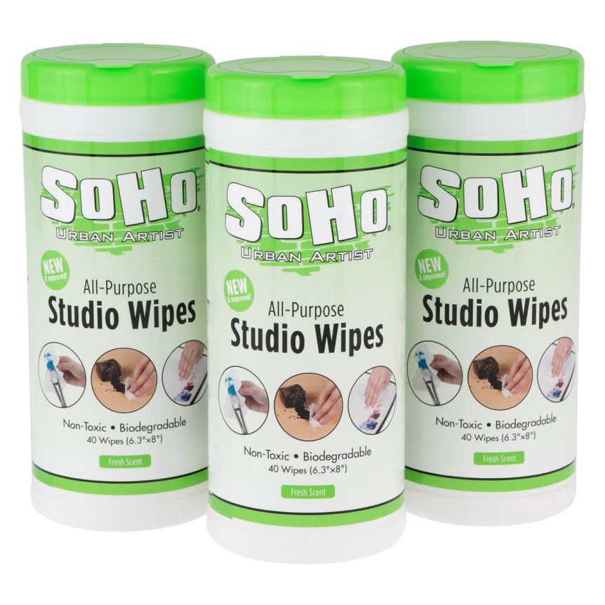SoHo Urban Artist Brush/Paint Cleaning Wipes Pack of 3
