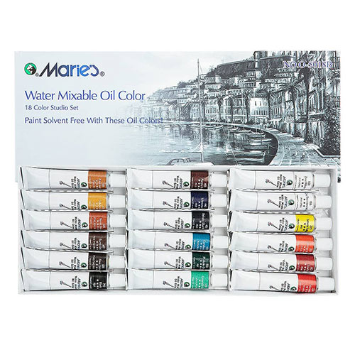 Maries Water-Mixable Oil Color Set of 18, 12ml Tubes Solvent-Free