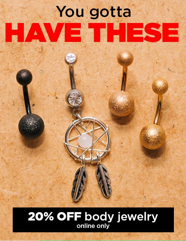 shop 20% off body jewelry online only