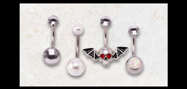 Multi-Pack Red CZ Bat and Opal-Effect Belly Rings 4 Pack - 14 Gauge