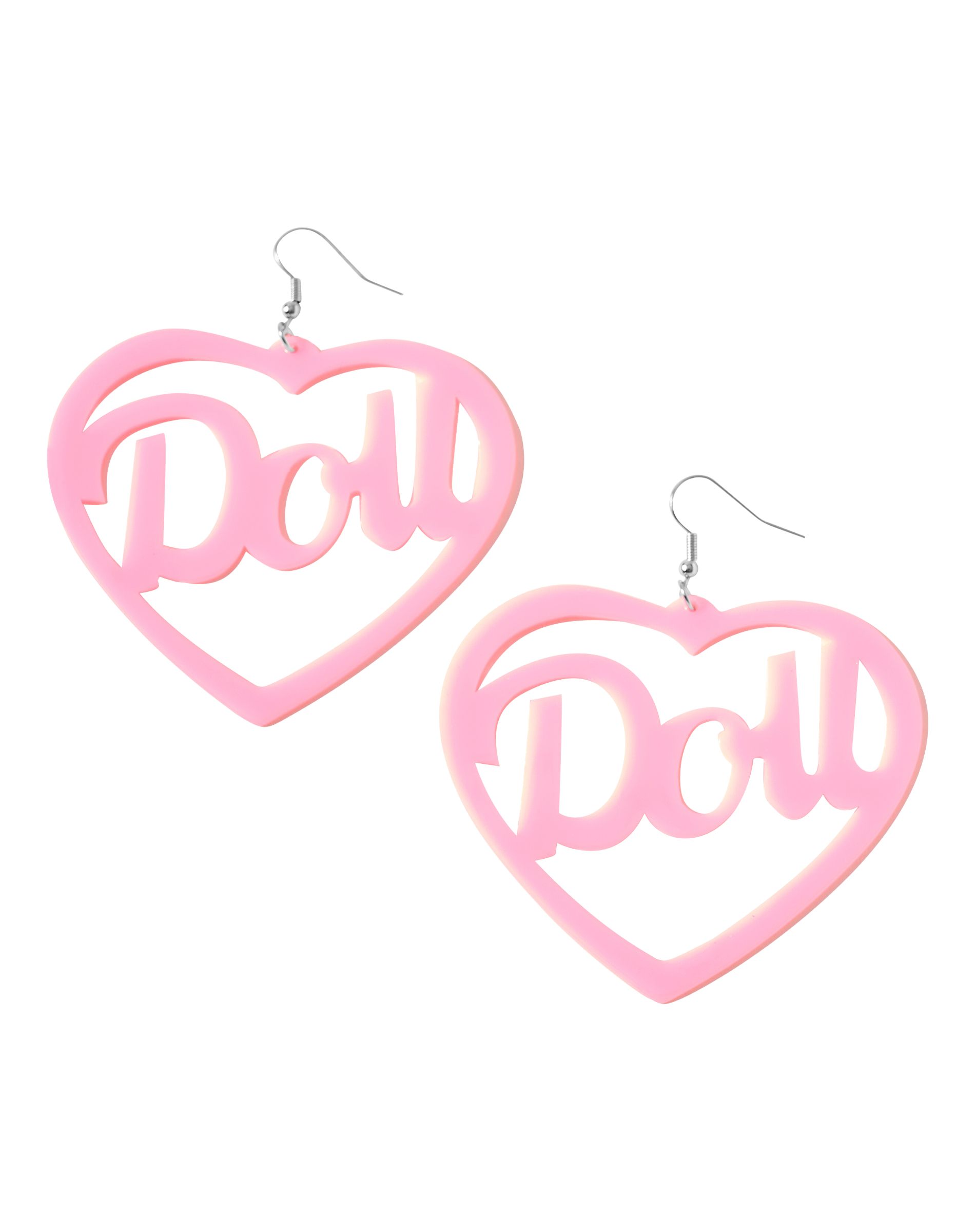 Pink Doll Heart Dangle Earrings