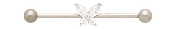 CZ Silvertone Titanium Butterfly Industrial Barbell - 14 Gauge