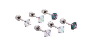 Multi-Pack CZ Round Colorful Stone Stud Earrings - 3 Pairs