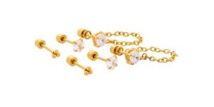 Multi-Pack CZ Goldplated Chain Stud Earrings - 3 Pairs