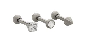 Multi-Pack Prong and Round CZ Titanium Cartilage Barbells 3 Pack - 16 Gauge