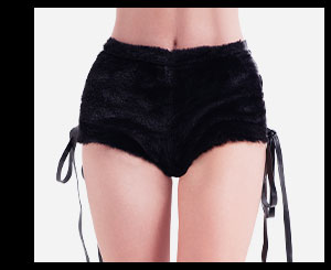 Black Faux Fur Lace-Up Shorts
