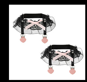 Black Lace Pink Bow Leg Garters