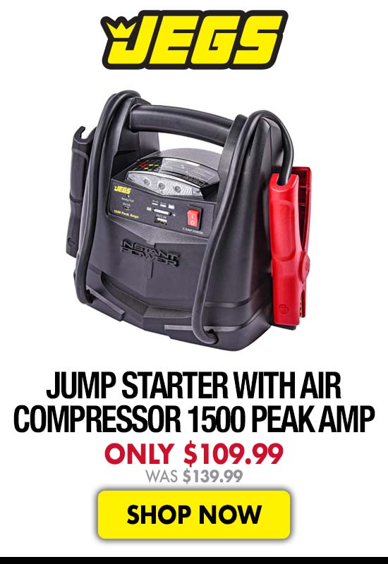 JEGS Jump Starter with Air Compressor 1500 Peak Amp - Now $109.99 Was $139.99