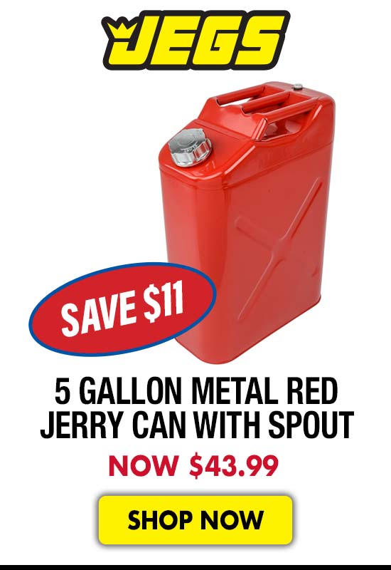 JEGS 5 Gallon Metal Red Jerry Can with Spout - Now $43.99