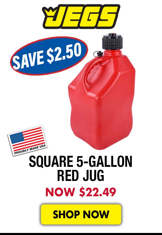 JEGS Square 5-Gallon Red Jug - Now $22.49 Save $2.50