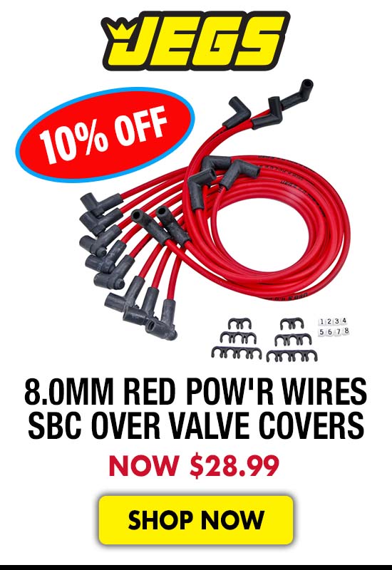 JEGS 8.0mm Red Hot Pow'r Wires SBC Over Valve Covers - Now $28.99