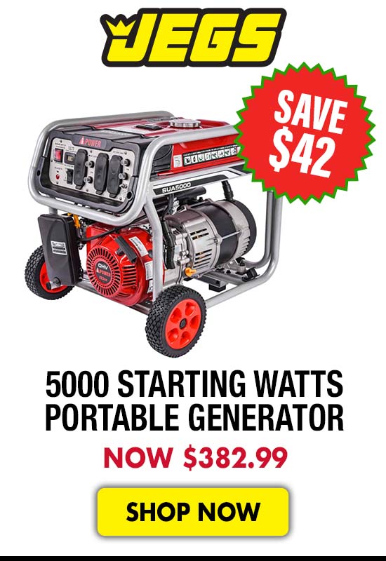 JEGS 5000 Starting Watts Portable Generator - Now $382.99