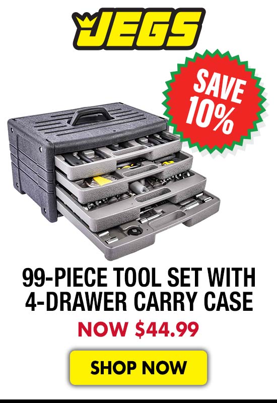 JEGS 99-Piece Tool Set with 4-Drawer Carry Case - Now $44.99