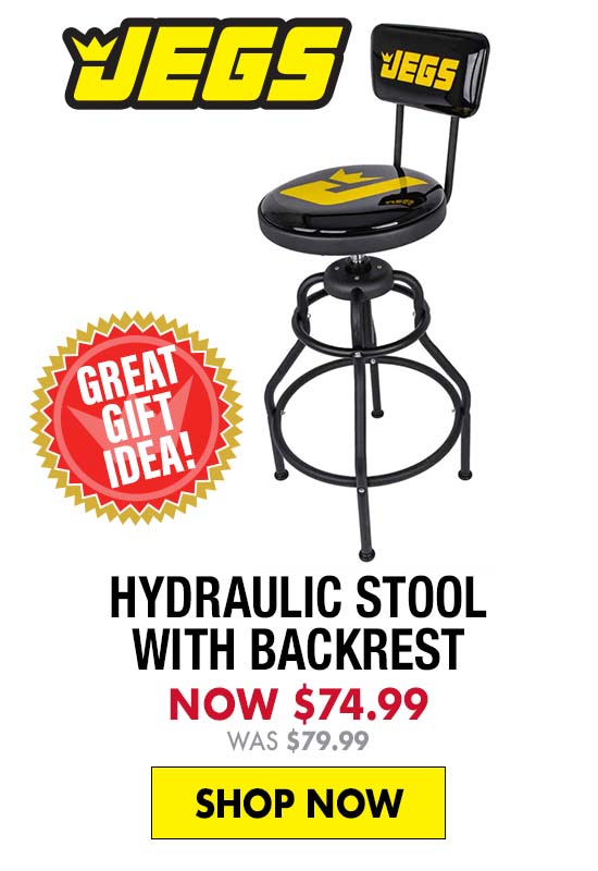 JEGS Hydraulic Stool with Backrest - Now $74.99