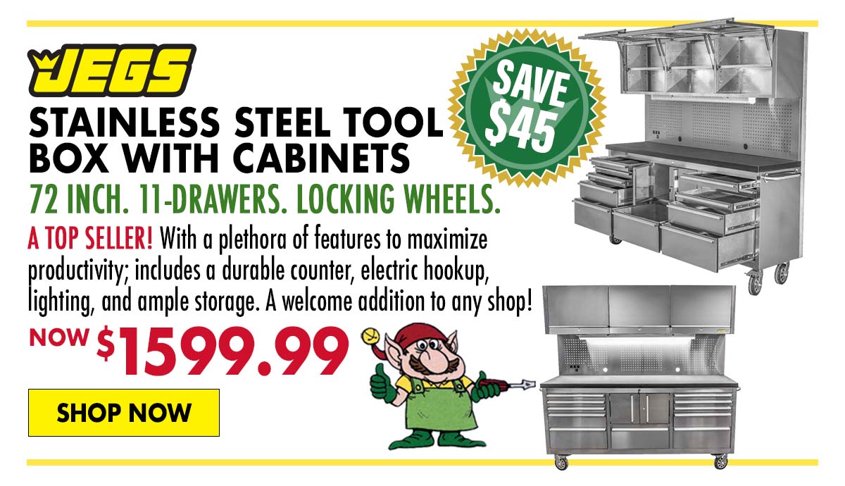 JEGS 72 Inch 11-Drawer Stainless Steel Tool Box with Cabinets - Now $1,599.99