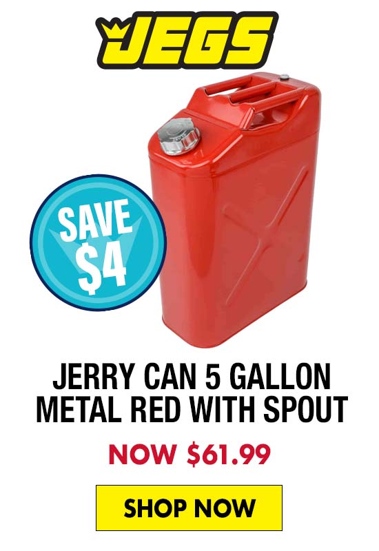 JEGS Jerry Can 5 Gallon Metal Red with Spout - Now $61.99