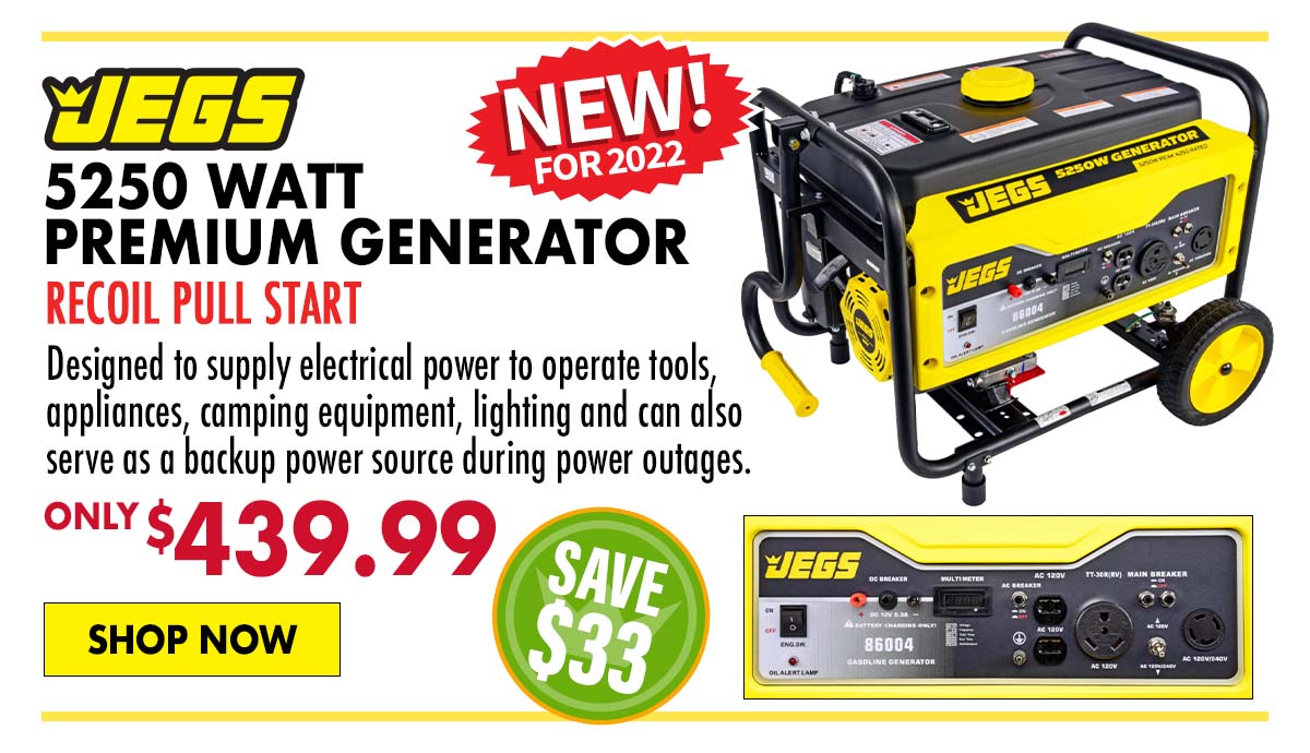 JEGS 5250 Watt Premium Generator, Recoil Pull Start - Only $439.99