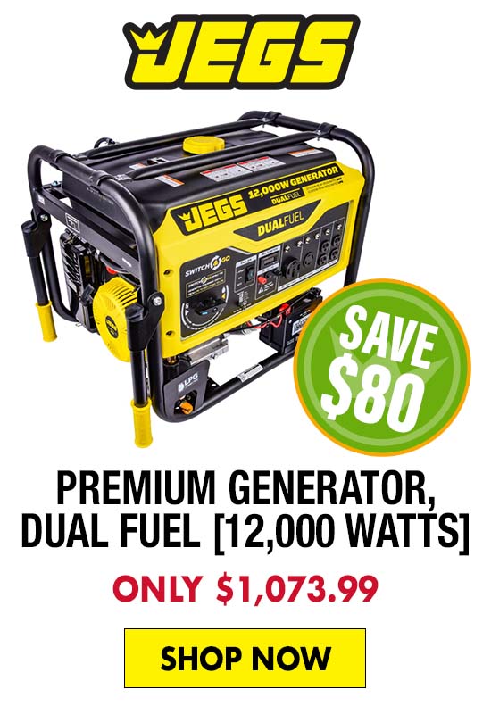 JEGS Premium Generator, Dual Fuel, Operates on Gasoline or Liquid Propane Gas, Electric Push Button Start - Only $1,073.99