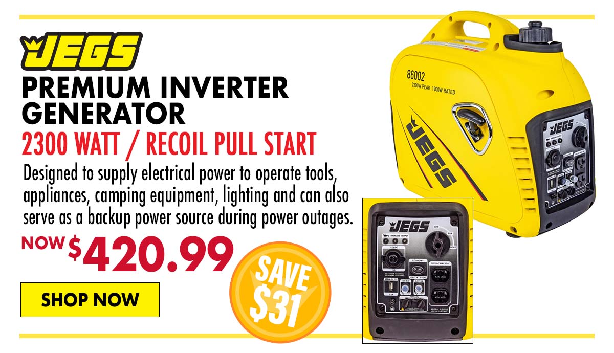 JEGS 2300 Watt Premium Inverter Generator with Recoil Pull Start - Now $420.99
