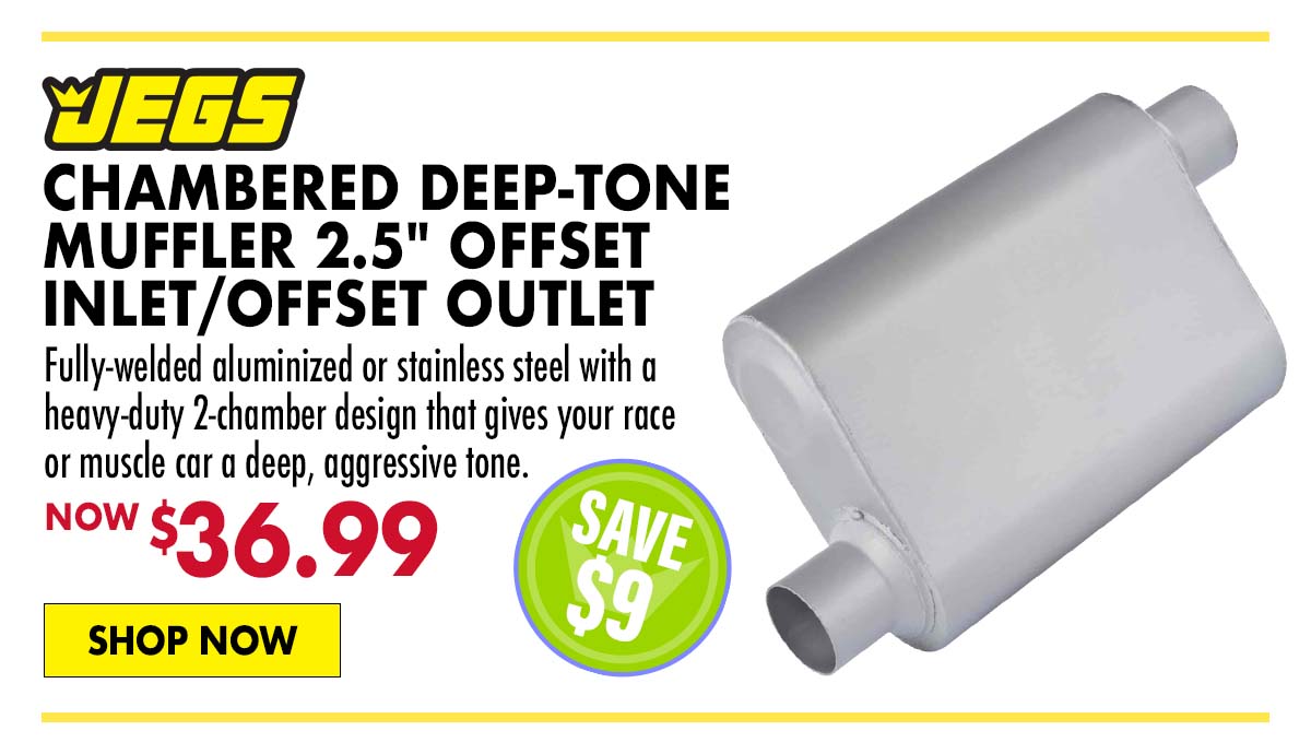 JEGS Chambered Deep-Tone Muffler 2.5" Offset Inlet / Offset Outlet - Now $36.99