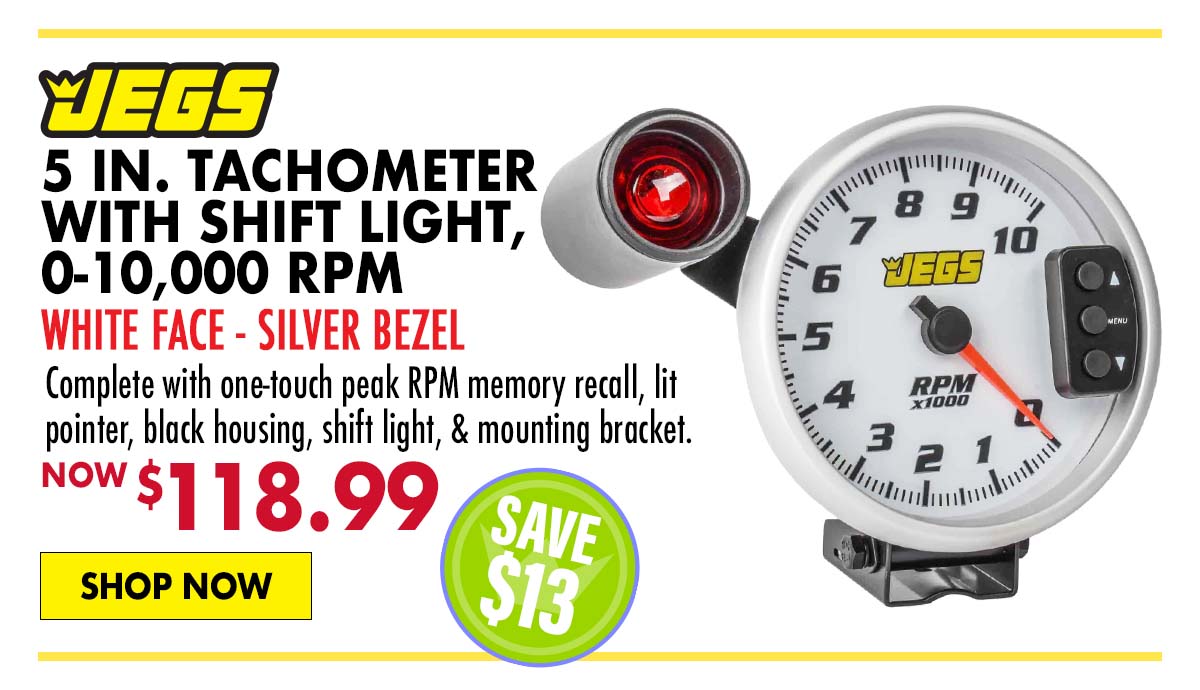 JEGS 5 in. Tachometer with Shift Light, 0-10,000 RPM - Now $118.99