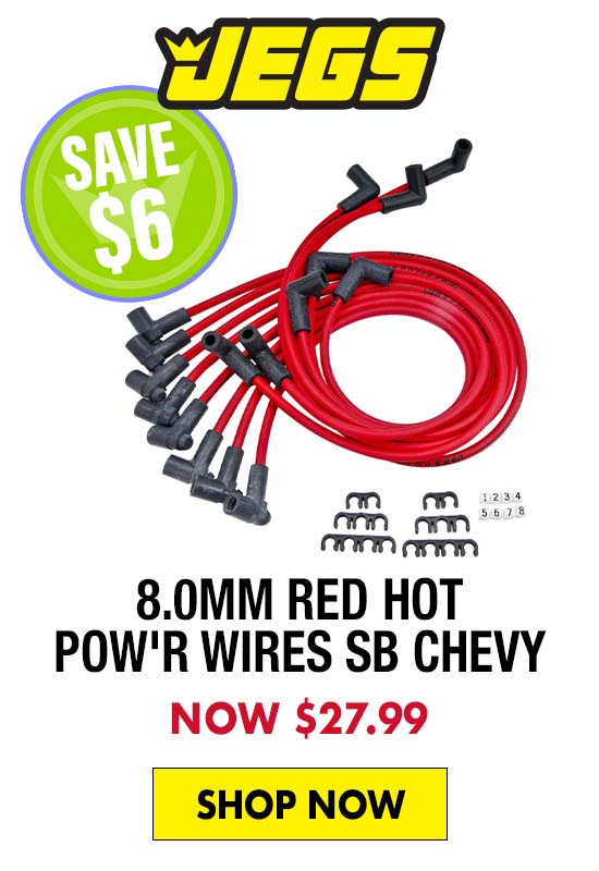 JEGS 8.0mm Red Hot Pow'r Wires SB Chevy Over Valve Covers - Now $27.99