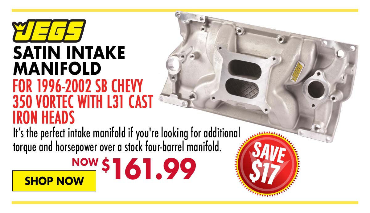 JEGS Satin Intake Manifold for 1996-2002 SB Chevy 350 Vortec with L31 Cast Iron Heads - Now $161.99