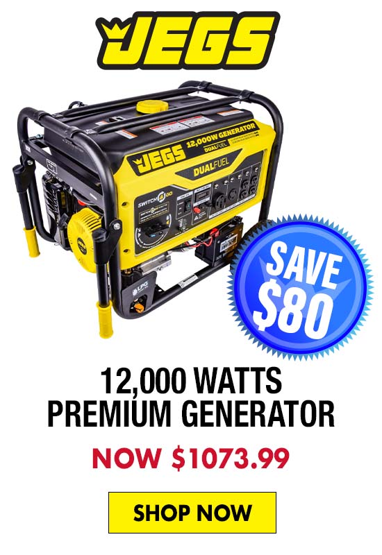 JEGS 12,000 Watts Premium Generator, Gasoline or Liquid Propane Gas - Now $1,073.99
