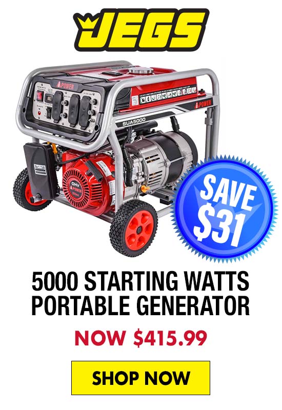 JEGS 5000 Starting Watts Portable Generator - Now $415.99