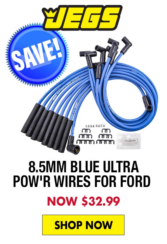 JEGS 8.5mm Blue Ultra Pow'r Wires for Ford 351W, 351C, 390, 429, 460 with HEI Cap - Now $32.99